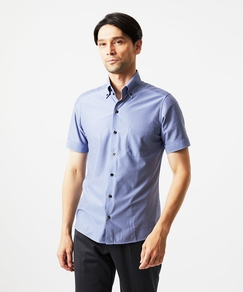 MICHEL KLEIN HOMME (ミッシェルクランオム)の「《日本製》マイクロチェック柄半袖シャツ(シャツ/ブラウス・メンズ・グレー/ブルー/ライトブルー・MEDIUM/LARGE/X-LARGE)」の3枚目の写真