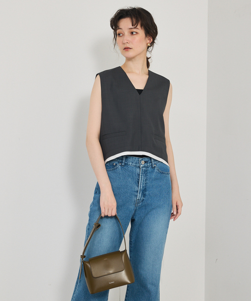 qualite(カリテ)の「【セットアップ対応】ウールライクジレ/ノースリーブトップス(タンクトップ・レディース・ベージュ/チャコールグレー・フリー)」の21枚目の写真