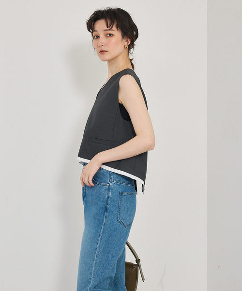 qualite(カリテ)の「【セットアップ対応】ウールライクジレ/ノースリーブトップス(タンクトップ・レディース・ベージュ/チャコールグレー・フリー)」の22枚目の写真