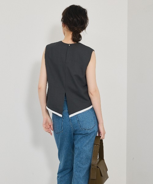 qualite(カリテ)の「【セットアップ対応】ウールライクジレ/ノースリーブトップス(タンクトップ・レディース・ベージュ/チャコールグレー・フリー)」の4枚目の写真