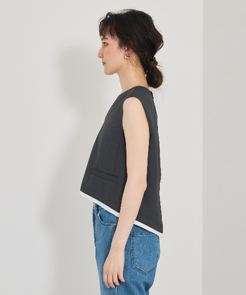 qualite(カリテ)の「【セットアップ対応】ウールライクジレ/ノースリーブトップス(タンクトップ・レディース・ベージュ/チャコールグレー・フリー)」の5枚目の写真