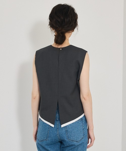 qualite(カリテ)の「【セットアップ対応】ウールライクジレ/ノースリーブトップス(タンクトップ・レディース・ベージュ/チャコールグレー・フリー)」の6枚目の写真