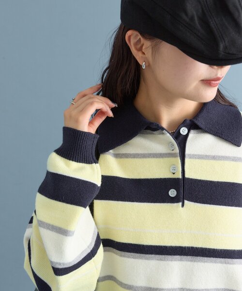 mystic（ミスティック）の「【柔らか素材/2色展開】マルチボーダーラガーニット（ニット/セーター・レディース・ネイビー/ピンク・FREE）」の6枚目の写真