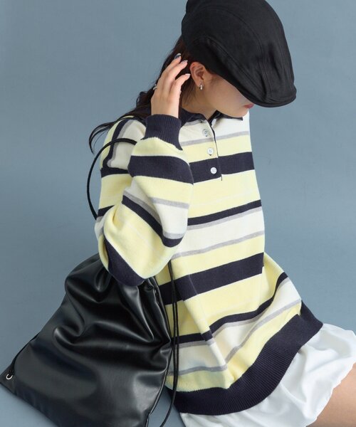 mystic（ミスティック）の「【柔らか素材/2色展開】マルチボーダーラガーニット（ニット/セーター・レディース・ネイビー/ピンク・FREE）」の7枚目の写真