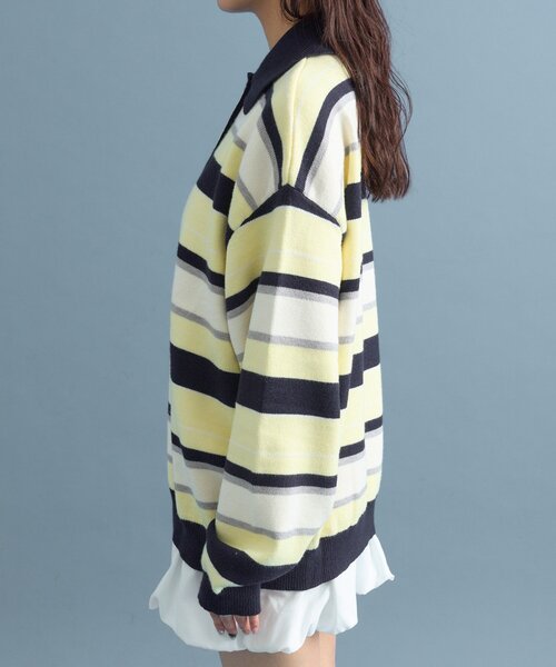 mystic（ミスティック）の「【柔らか素材/2色展開】マルチボーダーラガーニット（ニット/セーター・レディース・ネイビー/ピンク・FREE）」の14枚目の写真