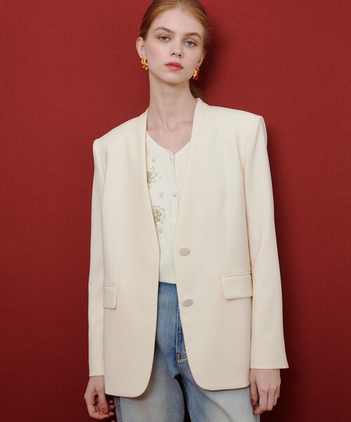 LOULOU WILLOUGHBY】ダブルクロスノーカラーリボンジャケット