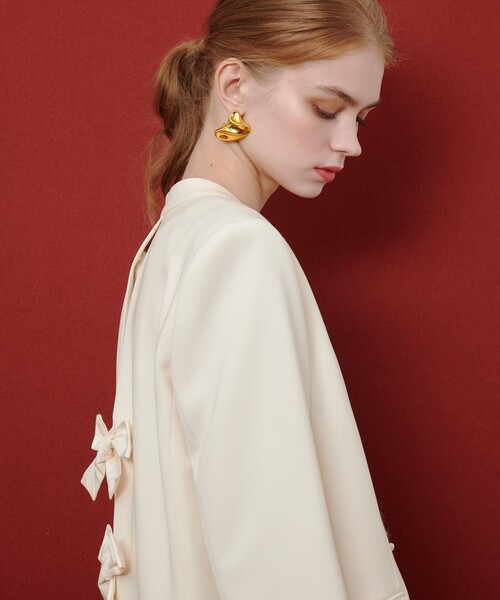 LOULOU WILLOUGHBY】ダブルクロスノーカラーリボンジャケット