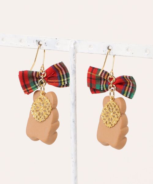 VIBGYOR(ヴィブジョー)の「【MUURABBTI】チェックリボンとうさぎちゃんのピアス(MA)(ピアス(両耳用)・レディース・レッド・FREE)」の2枚目の写真