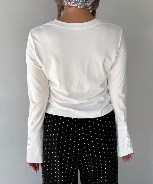 SANSeLF(サンセルフ)の「【SANSeLF】 ドローストリングデザインシャツ アシンメトリーヘム 長袖 ブラウス saw25a026(Tシャツ/カットソー・レディース・ホワイト/ブラック・FREE)」の6枚目の写真