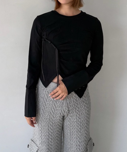 SANSeLF(サンセルフ)の「【SANSeLF】 ドローストリングデザインシャツ アシンメトリーヘム 長袖 ブラウス saw25a026(Tシャツ/カットソー・レディース・ホワイト/ブラック・FREE)」の7枚目の写真