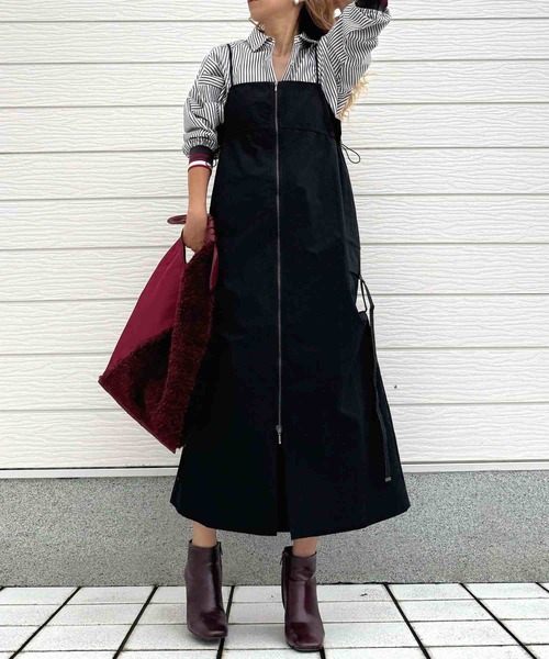 Q（キュー）の「ドロストワークジャンスカ（ジャンパースカート・レディース・グレー/ブラック・MEDIUM）」の2枚目の写真