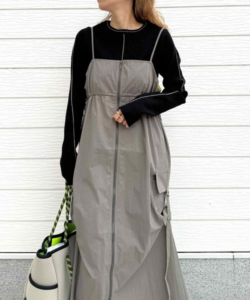 Q（キュー）の「ドロストワークジャンスカ（ジャンパースカート・レディース・グレー/ブラック・MEDIUM）」の7枚目の写真