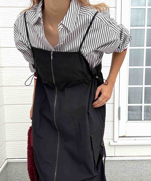 Q（キュー）の「ドロストワークジャンスカ（ジャンパースカート・レディース・グレー/ブラック・MEDIUM）」の10枚目の写真