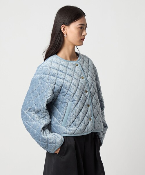 EMMEL REFINES（エメルリファインズ）の「＜EMMEL REFINES＞EM ベロア キルト ブルゾン（ブルゾン・レディース・ライトブルー/オフホワイト・FREE）」の6枚目の写真