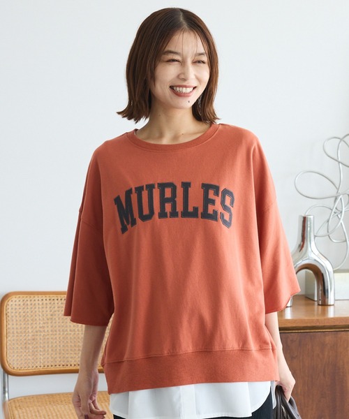 Green Parks(グリーンパークス)の「5分袖刺繍ロゴトレTEE(Tシャツ/カットソー・レディース・ホワイト系その他/オレンジ/アイボリー/ネイビー・FREE)」の2枚目の写真