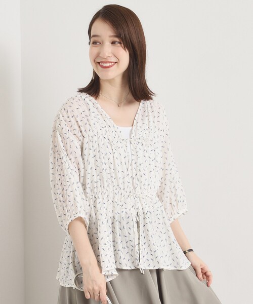 Haruruページ セール】【手洗い可】花柄シャーリング前開きブラウス（シャツ