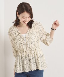 ITS'DEMO | ◆【手洗い可】花柄シャーリング前開きブラウス(シャツ/ブラウス)