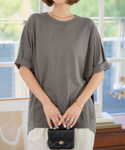 KOBE LETTUCE(コウベレタス)の「接触冷感チュニックTシャツ(Tシャツ/カットソー・レディース・カーキ/ブルー/チャコール・M)」の2枚目の写真