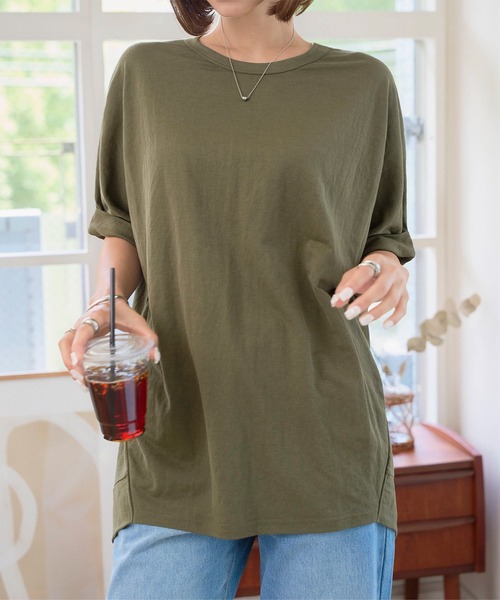 KOBE LETTUCE(コウベレタス)の「接触冷感チュニックTシャツ(Tシャツ/カットソー・レディース・カーキ/ブルー/チャコール・M)」の6枚目の写真