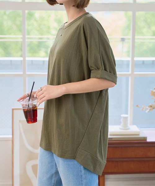 KOBE LETTUCE(コウベレタス)の「接触冷感チュニックTシャツ(Tシャツ/カットソー・レディース・カーキ/ブルー/チャコール・M)」の7枚目の写真