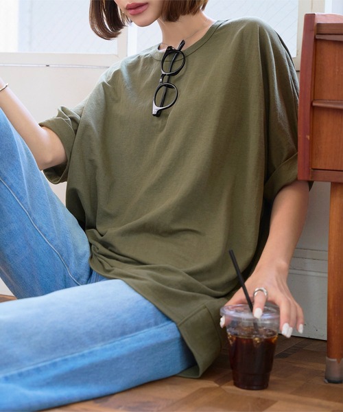 KOBE LETTUCE(コウベレタス)の「接触冷感チュニックTシャツ(Tシャツ/カットソー・レディース・カーキ/ブルー/チャコール・M)」の8枚目の写真