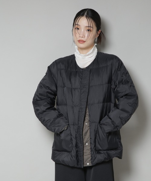 撥水加工ライトダウン リバーシブルノーカラージャケット