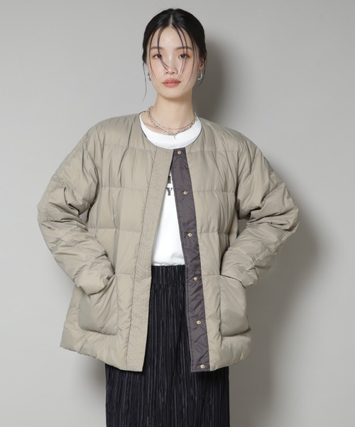 撥水加工ライトダウン リバーシブルノーカラージャケット