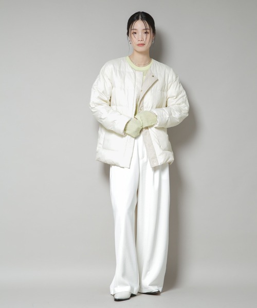 NANO universe(ナノユニバース)の「撥水加工ライトダウン リバーシブルノーカラージャケット(ダウンジャケット/コート・レディース・ブラック/オリーブ/アイボリー・S/M)」の9枚目の写真