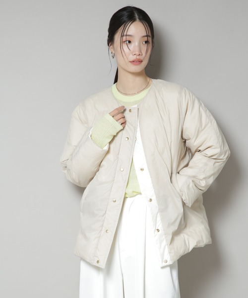 NANO universe(ナノユニバース)の「撥水加工ライトダウン リバーシブルノーカラージャケット(ダウンジャケット/コート・レディース・ブラック/オリーブ/アイボリー・S/M)」の11枚目の写真