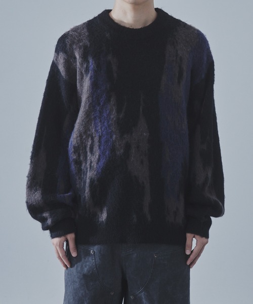 SLICK/スリック】Shaggy Mohair Abstract Jacquard Knit Pullover Knit