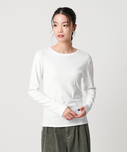 BEAUTY&YOUTH UNITED ARROWS（ビューティーアンドユースユナイテッドアローズ）の「オーガニックコットンフライス ロングスリーブTシャツ（Tシャツ/カットソー・レディース・オフホワイト/ブラック・FREE）」の6枚目の写真