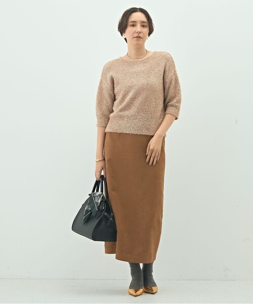 NOLLEY’S Sophi（ノーリーズソフィ）の「キラキラフェザー2WAY5分袖プルオーバーニット（カーディガン/ボレロ・レディース・ゴールド/グレー/キャメル/ピンク・38）」の7枚目の写真