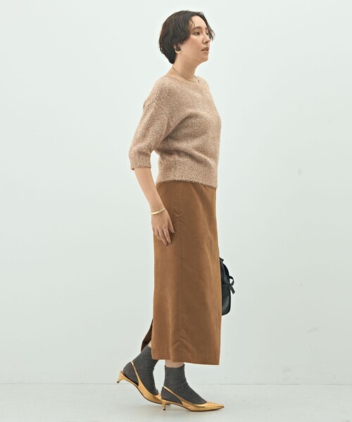 NOLLEY’S Sophi（ノーリーズソフィ）の「キラキラフェザー2WAY5分袖プルオーバーニット（カーディガン/ボレロ・レディース・ゴールド/グレー/キャメル/ピンク・38）」の21枚目の写真