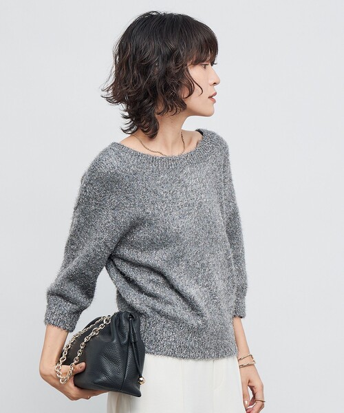 NOLLEY’S Sophi（ノーリーズソフィ）の「キラキラフェザー2WAY5分袖プルオーバーニット（カーディガン/ボレロ・レディース・ゴールド/グレー/キャメル/ピンク・38）」の17枚目の写真