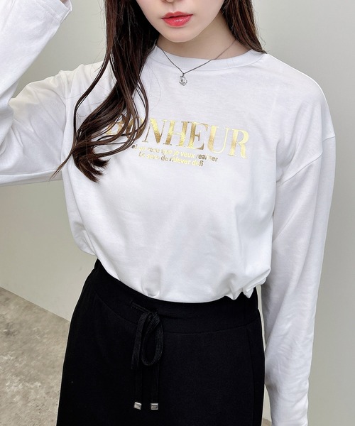 INGNI(イング)の「箔プリントロゴロングTシャツ(Tシャツ/カットソー・レディース・ホワイト×ゴールド/ホワイト×シルバー/ライトグレー系8・M)」の8枚目の写真