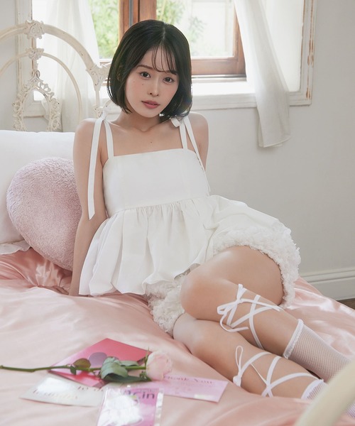 Ravijour（ラヴィジュール）の「【MINAMOコラボ】 Cotty tops with cups（キャミソール・レディース・ホワイト/ブラック/ブルー・ONESIZE）」の5枚目の写真