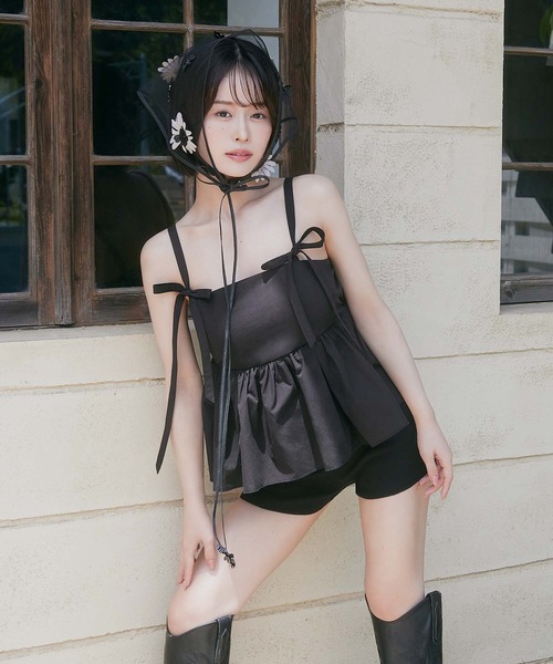 Ravijour（ラヴィジュール）の「【MINAMOコラボ】 Cotty tops with cups（キャミソール・レディース・ホワイト/ブラック/ブルー・ONESIZE）」の4枚目の写真