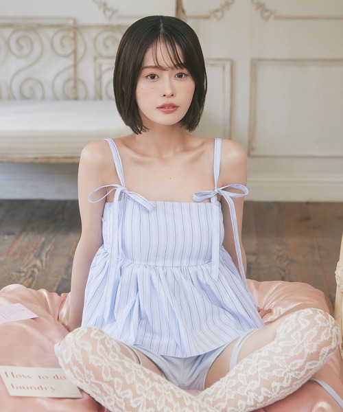 Ravijour（ラヴィジュール）の「【MINAMOコラボ】 Cotty tops with cups（キャミソール・レディース・ホワイト/ブラック/ブルー・ONESIZE）」の7枚目の写真