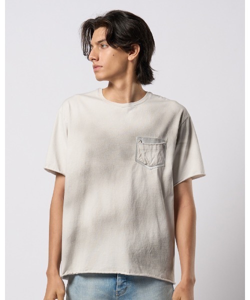 wjk(ダヴルジェイケイ)の「spray dye leather pocket-T(Tシャツ/カットソー・メンズ・ホワイト×ブラック/ホワイト×ブルー/グレイッシュベージュ/ブラック×シルバー・SMALL/MEDIUM/LARGE/X-LARGE)」の14枚目の写真