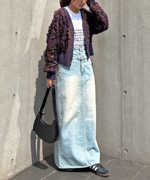 ISOOK（アイスー）の「【ISOOK / アイスー】MIXフリンジショートカーディガン / ニット プルオーバー セーター 羽織り コンパクト丈 ショート丈 短丈 クロップド丈 長袖 ボリューム袖 Vネック クルーネック 前後2way 2通り 春服 春ニット アイボリー グレー ネイビー 白 ZOZOTOWN限定（ニット/セーター・レディース・アイボリー/グレー/ネイビー・FREE）」の12枚目の写真