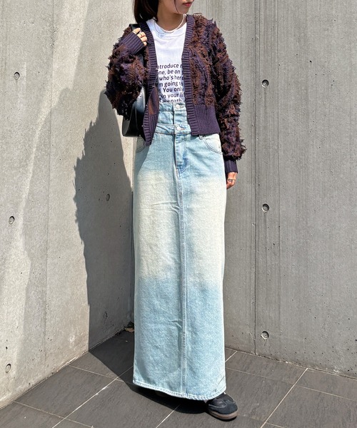 ISOOK（アイスー）の「【ISOOK / アイスー】MIXフリンジショートカーディガン / ニット プルオーバー セーター 羽織り コンパクト丈 ショート丈 短丈 クロップド丈 長袖 ボリューム袖 Vネック クルーネック 前後2way 2通り 春服 春ニット アイボリー グレー ネイビー 白 ZOZOTOWN限定（ニット/セーター・レディース・アイボリー/グレー/ネイビー・FREE）」の10枚目の写真