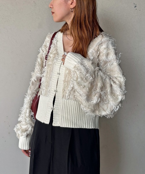 セール】【ISOOK / アイスー】MIXフリンジショートカーディガン