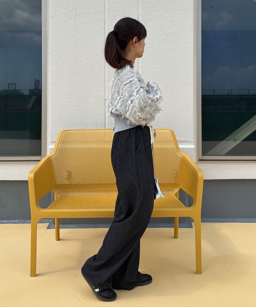 ISOOK（アイスー）の「【ISOOK / アイスー】MIXフリンジショートカーディガン / ニット プルオーバー セーター 羽織り コンパクト丈 ショート丈 短丈 クロップド丈 長袖 ボリューム袖 Vネック クルーネック 前後2way 2通り 春服 春ニット アイボリー グレー ネイビー 白 ZOZOTOWN限定（ニット/セーター・レディース・アイボリー/グレー/ネイビー・FREE）」の7枚目の写真