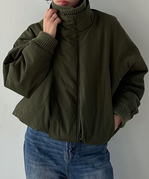 【レア】callautia×yayoi リブニットカラー中綿ジャケット　カーキ callautia（カラウティア）の「リブニットカラー中綿ジャケット