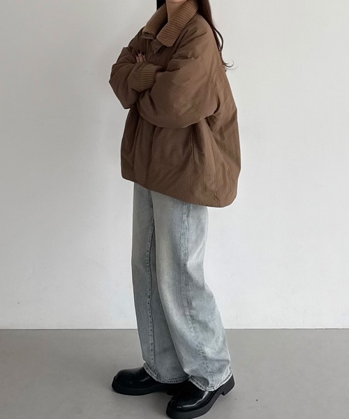 リブニットカラー中綿ジャケット（ダウンジャケット/コート