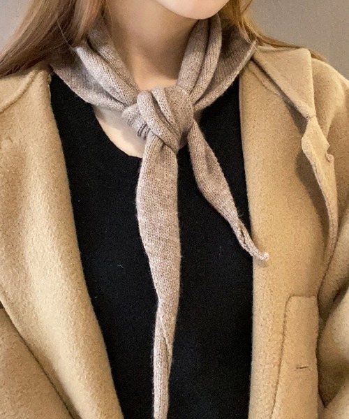 セール】ウール混 6色展開 三角ニットスカーフ（バンダナ/スカーフ
