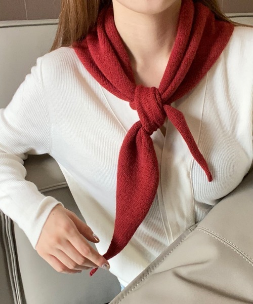 セール】ウール混 6色展開 三角ニットスカーフ（バンダナ/スカーフ