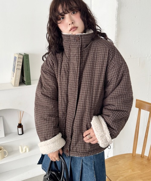 セール】チェックボアリバーシブルブルゾン（ブルゾン）｜SOLLON