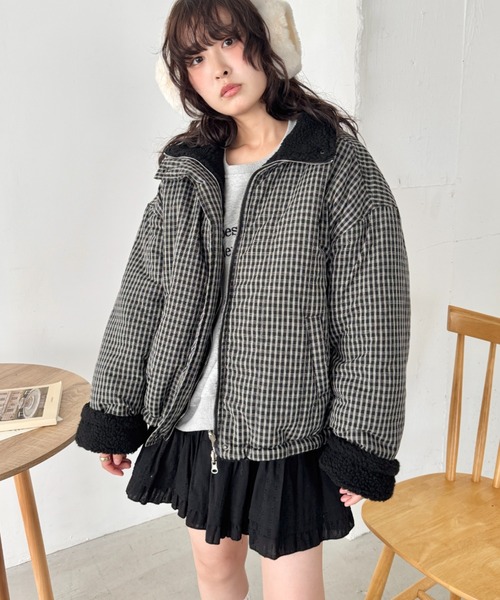 セール】チェックボアリバーシブルブルゾン（ブルゾン）｜SOLLON