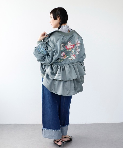 Three Four Time（ｽﾘｰﾌｫｰﾀｲﾑ）の「【tamaoworld】Embroidery jacket Swan（ブルゾン・レディース・ブルーグレー・FREE）」の8枚目の写真